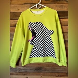 Lime Green Checkered Animal Silhouette Sweatshirt